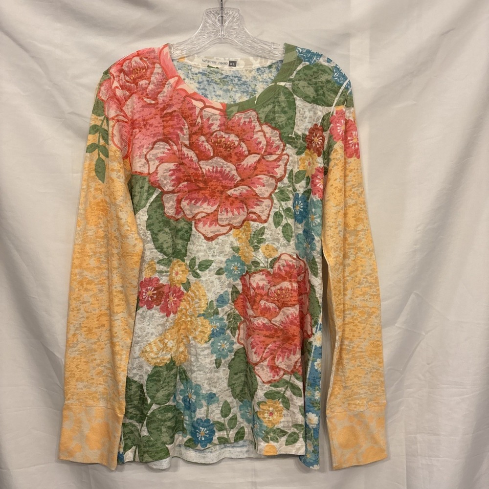 Whimsy Rose Floral Long-Sleeve Baby Waffle Thin Thermal T-Shirt Size XL Flowers